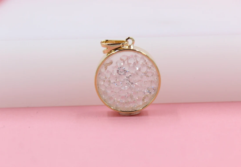 18K Gold Filled Cylinder Pendant Filled With Clear CZ Stones (A52)