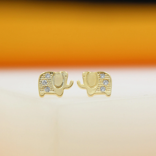 18K Gold Filled CZ Elephant Stud Earrings
