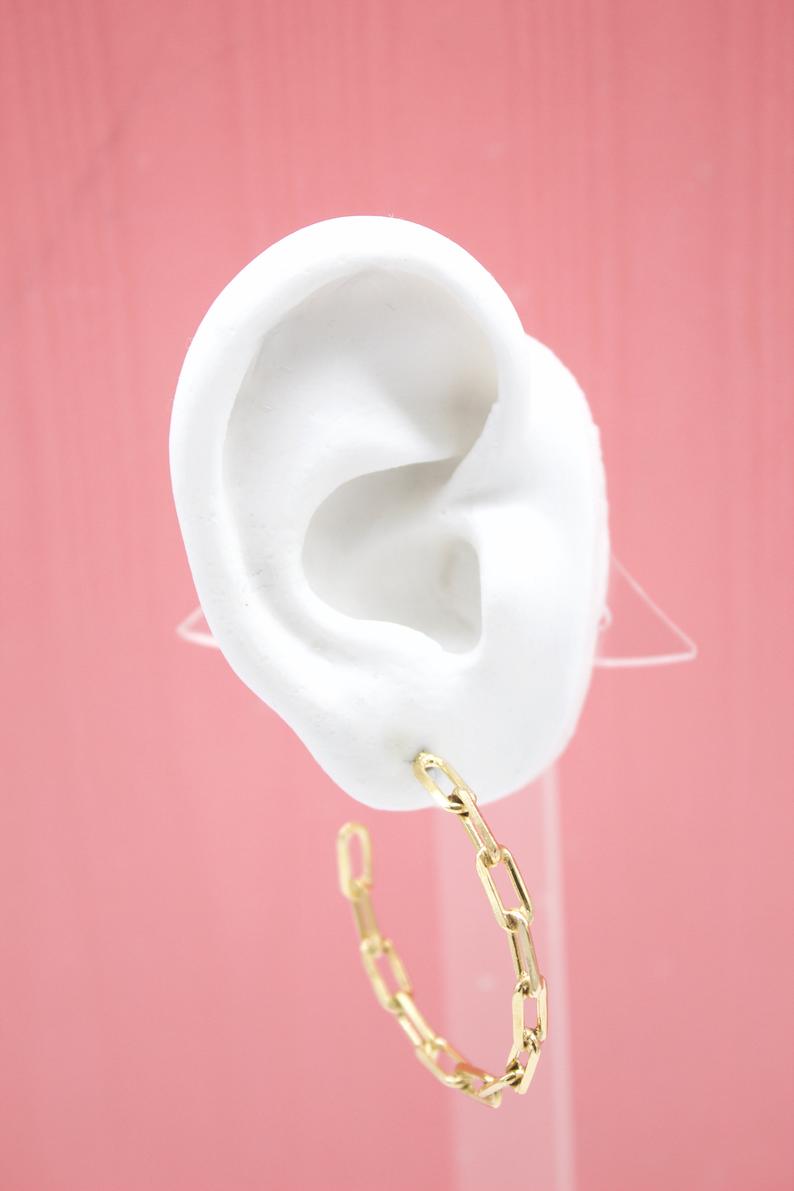 18K Gold Filled Paper Clip Link Hoops Stud Earrings(K171)