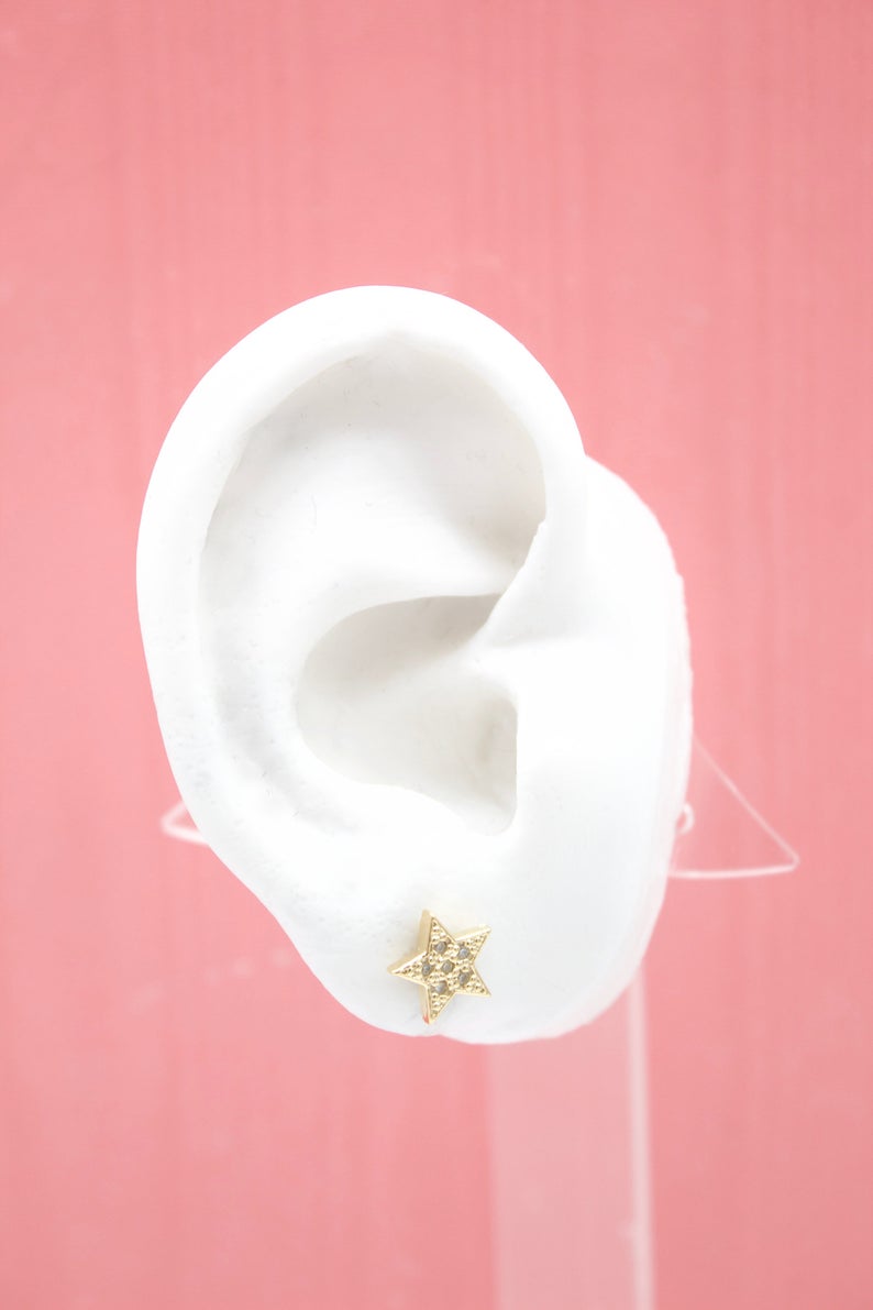 18K Gold Filled Star Stud Earrings With Micro CZ Stones