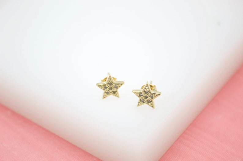 18K Gold Filled Star Stud Earrings With Micro CZ Stones